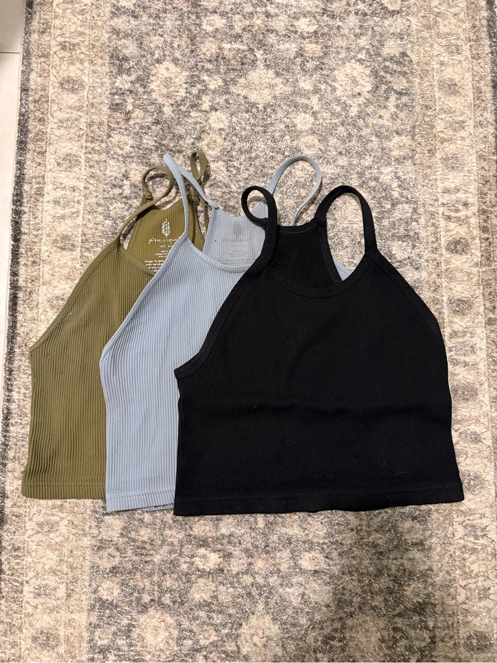 FP Movement by Free People Ribbed Happiness Crop Trio — Black, Dusty Blue, Olive